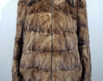 Brown Mink Fur Coat - Women's Genuine Fur Zip-Up Jacket