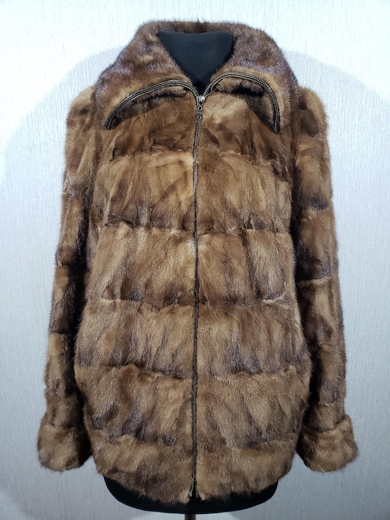 ブラウンミンクファーコート - レディース本毛皮ジップアップ