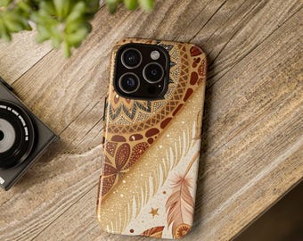 Boho Floral Feather Phone Case - Tough Cases, Nature Inspired, Eco-Friendly, Boho Design, Gift for Her