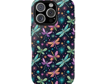 Colorful Dragonfly Phone Case, Tough Cases for Nature Lovers, Cute Phone Cover, Unique Gift for Her, Summer Vibe, Floral Design