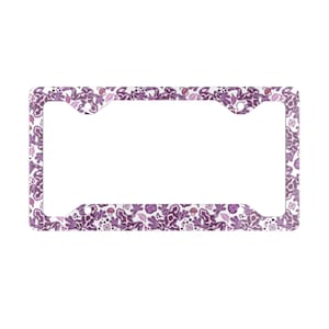 Marco para matrícula de rana, bonito accesorio para coche con forma de animal de jardín, soporte de metal para matrícula, decoración para coche con hojas mágicas florales, morado