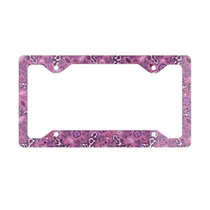 Marco para matrícula de rana, bonito accesorio para coche con diseño de animales para jardín, soporte para matrícula morado, decoración para coche con hojas mágicas florales, metal