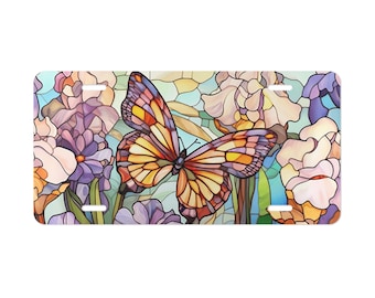 Butterfly License Plate, Flowers and Butterfly License Plate