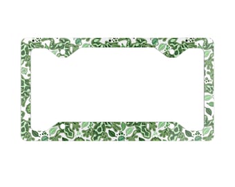 Frog License Plate Frame, Cute Animal Garden Car Accessories, Metal License Plate Holder, Floral Magic Leaves Auto Decor, Green Frogs