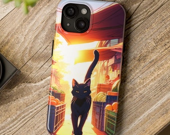 Anime Phone Cases for iPhones, Cat Phone Cases, Cute Cat Phone Case, Black Cat Phone Case, Cat Walking Anime