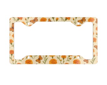 Floral Metal License Plate Frame - Decorative Car Accessory, Butterfly and Flower Design, Perfect Gift for Nature Lovers, Car Decor