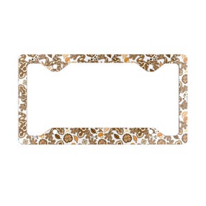 Marco para matrícula de rana, bonito accesorio para coche con forma de animal para jardín, soporte de metal para matrícula, decoración para coche con hojas mágicas florales, amarillo y marrón