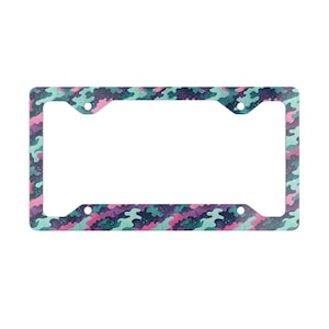 Vibrant Metal License Plate Frame, Colorful Car Accessory, Floral Design, Unique Gift for Auto Enthusiasts, Personalized Car Decor,