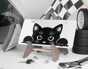 Cat Vanity Plate, Front License Plate, Car Accessories, Cute Kitty Design, Funny Animal Gift, Black Cat Lover Decor