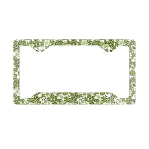Frog License Plate Frame, Cute Animal Garden Car Accessories, Metal License Plate Holder, Floral Magic Leaves Auto Decor, Green