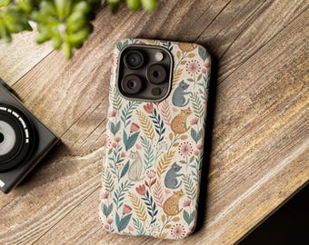 Floral Cat Phone Case, Tough Case with Flower Pattern, iPhone, Samsung, Google Phones