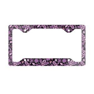 Marco para matrícula de rana, bonito accesorio para coche con diseño de animales para jardín, soporte para matrícula negro, decoración para coche con hojas mágicas florales, metal
