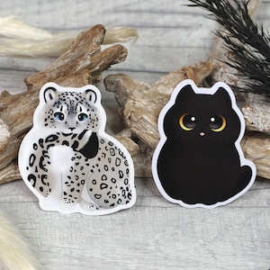 Pegatina, leopardo de las nieves, gato gordo, negro, leo de las nieves, pegatina, vinilo, lindo, kawaii