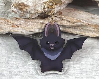 Bat, Acrylic charm, pendant, phone, cute, black, blue, key chain - 3"