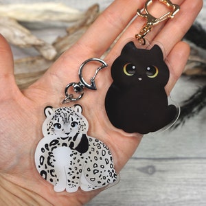 Acrylanhänger, Schneeleopard, fette Katze, schwarz, Handyanhänger, Anhänger, süß, Schlüsselanhänger, Acryl, Karabiner, Charm, kawaii