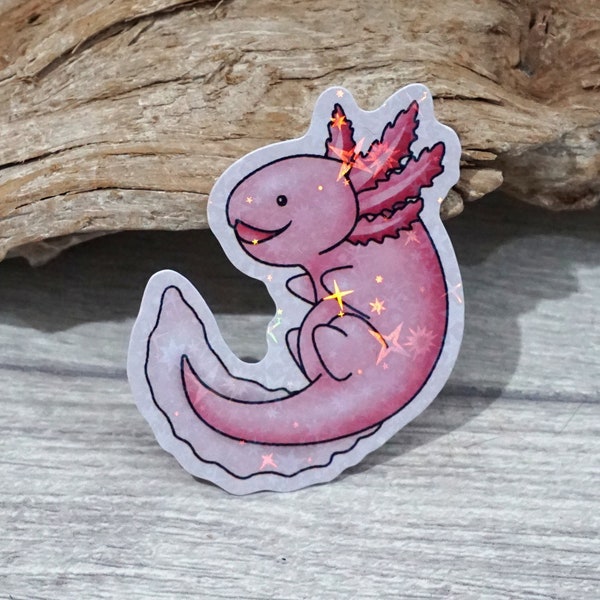 Axolotl, Sticker, Aufkleber, Vinyl, holo, holographisch, süß, kawaii, funkel, 6 cm