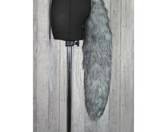 Cosplay Tail, Schwanz, Schweif, Wolf, Fuchs, Katze, flauschig, seidig, Kunstpelz, grau, high quality, 50 bis 70 cm