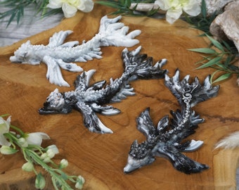 Figure, dragon, water dragon, fish, resin, black, white, decoration, 5,9"