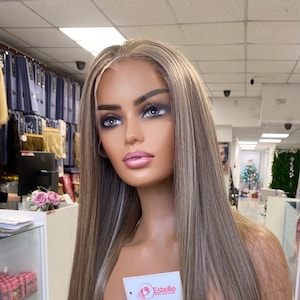 Litzy:Long Straight| Mixed Beige Caramel Blonde |Premium Synthetic Fibre | Transparent 13*4 Lace Frontal Wig | Realistic Hairline