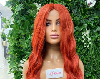 Luxury Fibre Red / Long Wavy Centre Part Premium Heat Safe Fibre|  Soft  Swiss Lace Wig