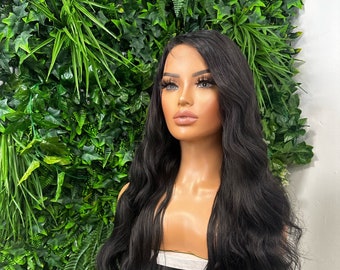 JOSIE: Long Hollywood Wave Black| C Lace Part /Lace Front Wig | Heat Safe Premium Synthetic Fibre Wig | Baby Hair