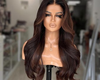 OLA/07 – 22” Luxe Brunette Human Hair Wig   | 6×6 HD Lace Closure