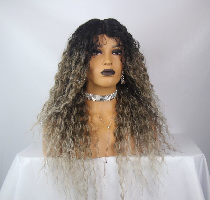 Multi Tonal Black Roots Ash Brown Ash Blonde Long Length Etsy