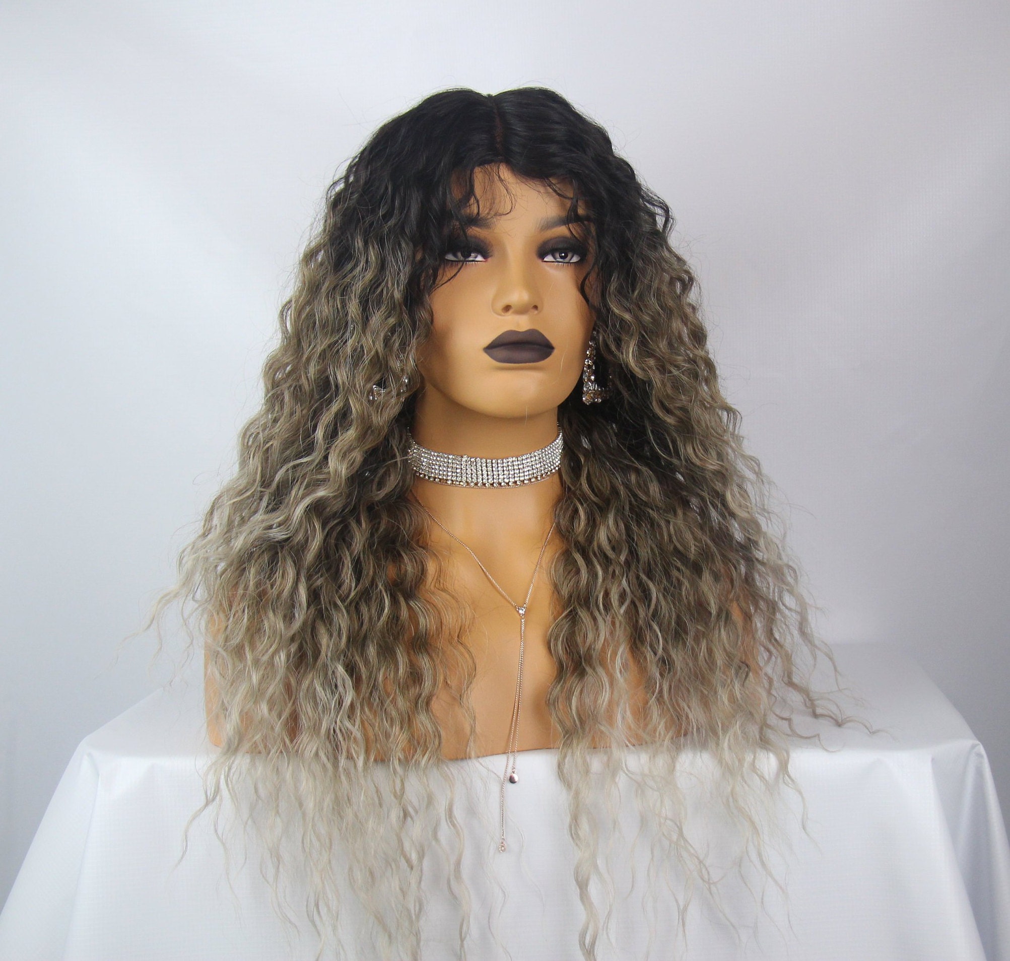 Multi Tonal Black Roots Ash Brown Ash Blonde Long Length Etsy