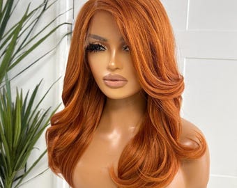 Copper | Orange  Layered Wavy -  Mid Length  |Free Parting   | Premium Synthetic Heat-Safe Fiber | Realistic Women&#39;s Wig