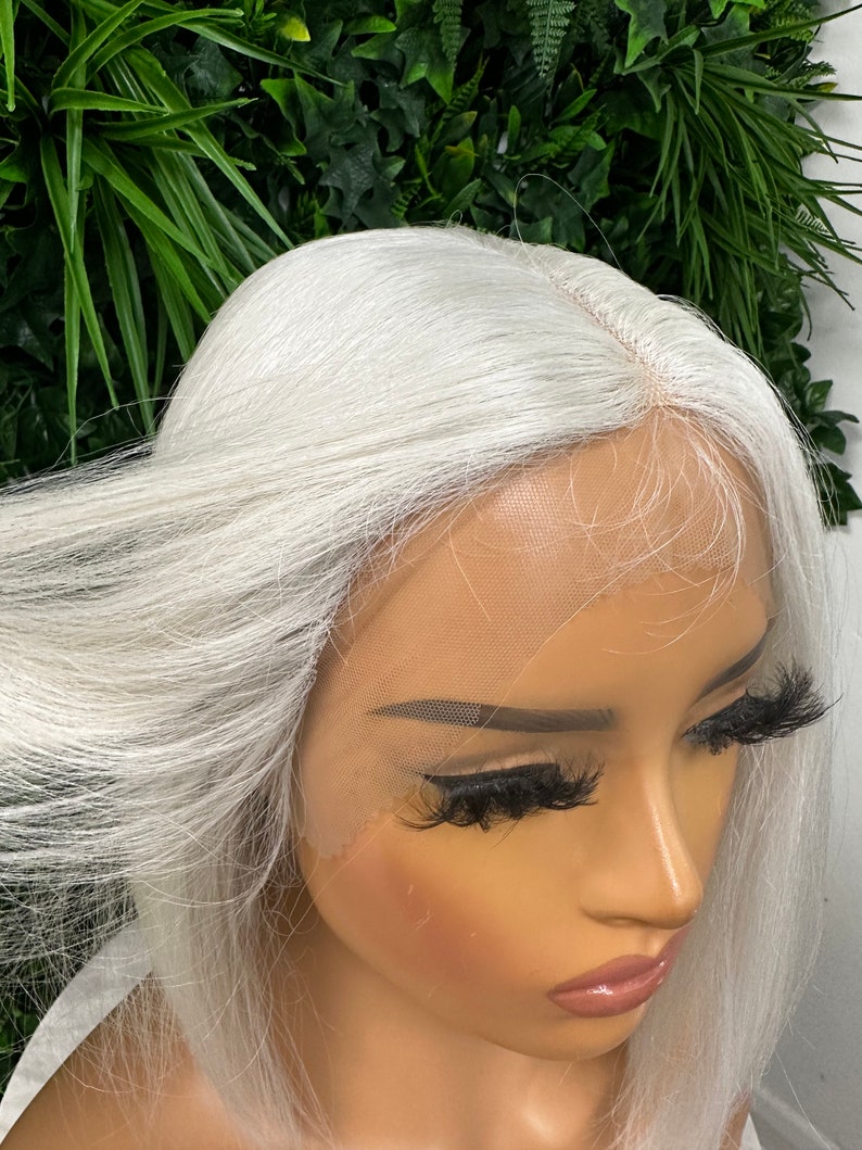 INES-Silver White / Straight Short Bob T Lace Frontal Wig Premium Heat Safe Fibre 150% Density image 7