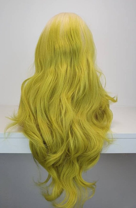 Dip Dye Bleached Blonde Yellow Green Long 24 Inches Long Etsy