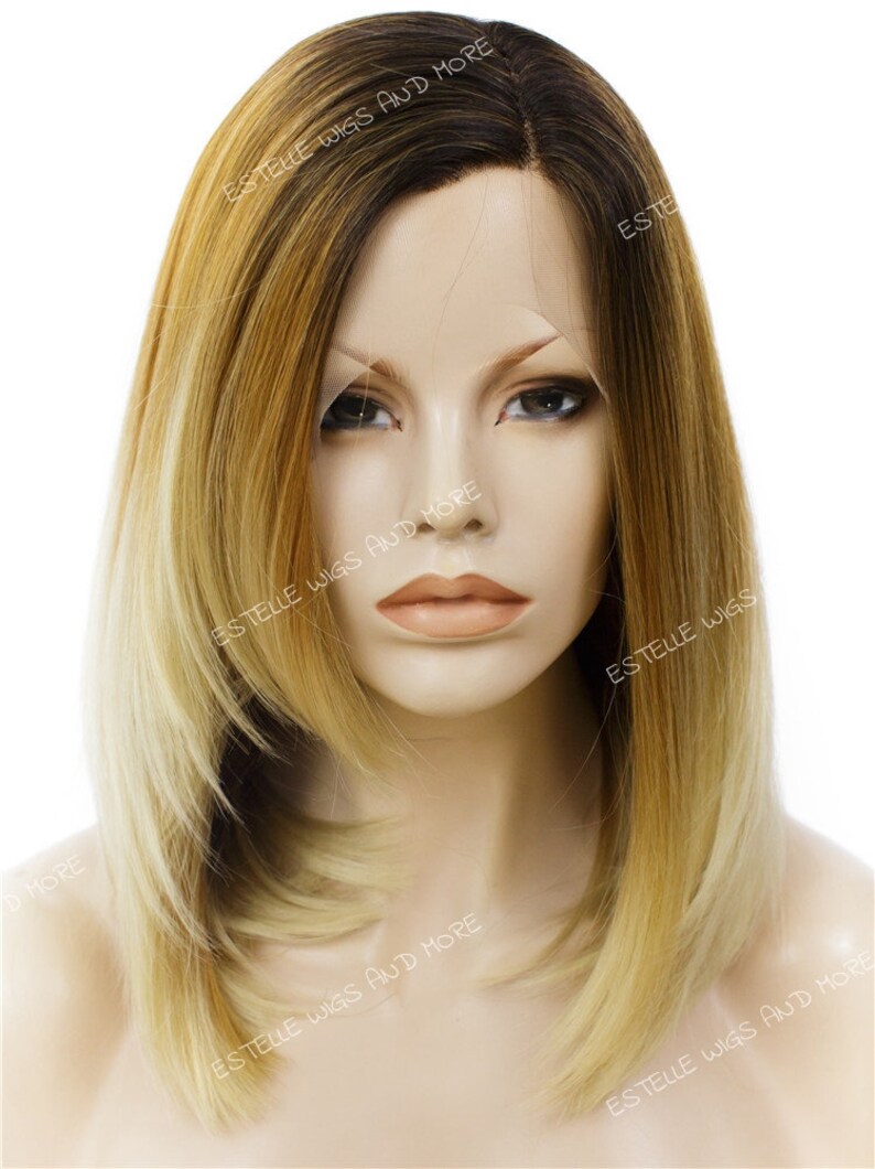 Dark Brown Roots Golden Brown Light Blonde Shoulder Length Etsy
