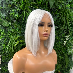 INES-Silver White / Straight Short Bob T Lace Frontal Wig Premium Heat Safe Fibre 150% Density image 1