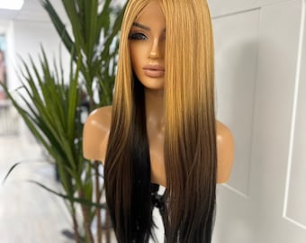 TESS- Straight Extra Long | 3 Tone Reverse  Ombré |Transparent Lace Frontal Wig |Middle Part |Heat Safe Synthetic Fibre|