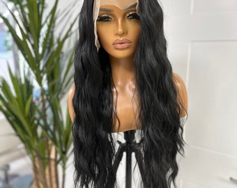 LOIS-Jet Black Long Layered Beach Wave Lace Frontal  Wig | Heat Safe Quality Synthetic Fibre |Realistic wig