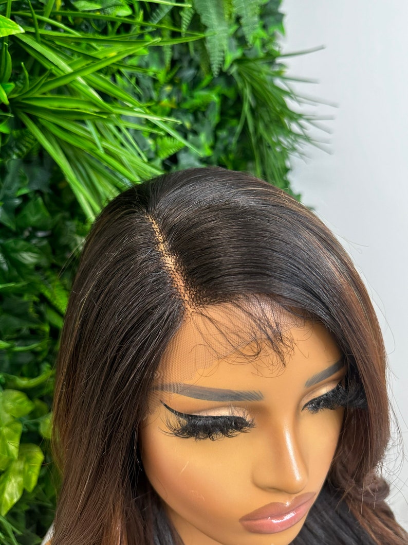 Long Straight Layered Rooted Auburn MultiTonal / Chocolate Brown BrunetteSide Part Lace Front Wig Premium Heat Safe Synthetic Fibre image 6