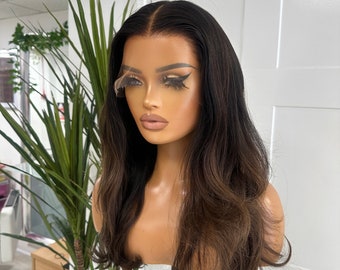 SARA -16”  Chestnut Brown Ombré  Human Hair HD Lace Frontal Wig|13x6 Lace Front Wig - Medium  Cap|  | 150 Density|  Ready to Ship"