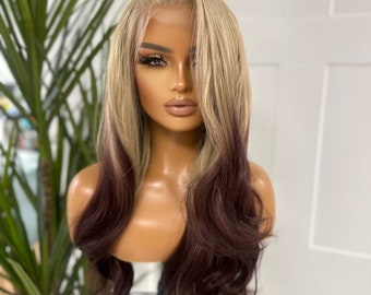 Georgeous Long Wavy Reversible Ombré Premium Synthetic Lace Front Wig in Blonde Brown | Medium Cap | Ready to Ship