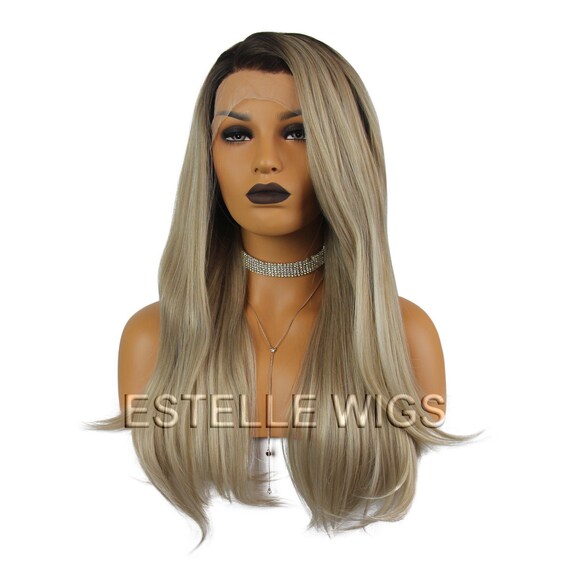 Dark Brown Root Champagne Light Blonde Mix Straight Long Etsy