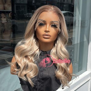 Golden Blonde Balayage Wig | Soft Wavy Synthetic  Lace Front Wig | Heat Safe | Natural Hairline | Glueless Fit | Long Layered Style