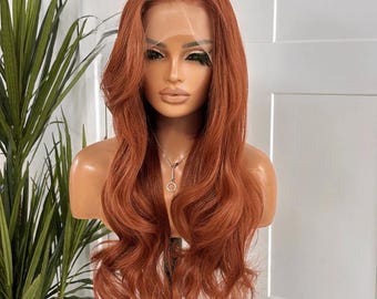 20inch Copper Red Wavy Lace Front Wigs Rhea - 20 inch Copper Red Curly Ponytail Set main image 4