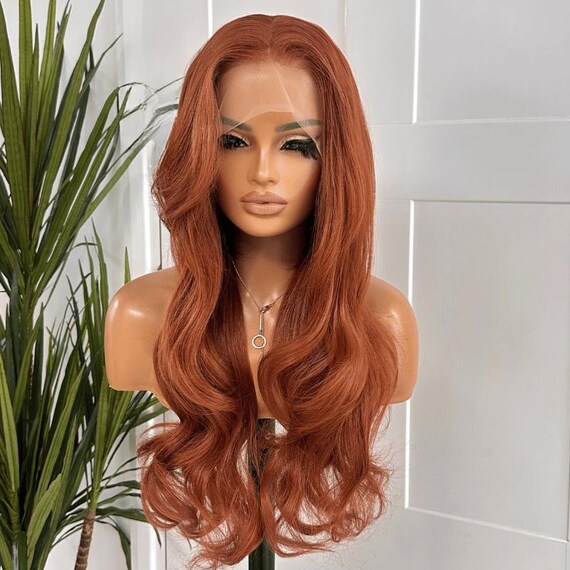 Long Auburn Lace Front Wig: Heat-safe Copper Waves - Etsy Israel display picture 1