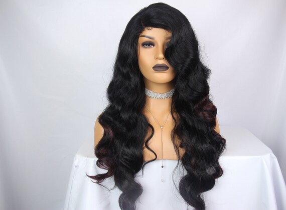 Texturedlong Natural Black Burgundy Highlights Wavy Etsy