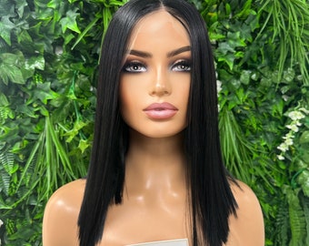 ICE- Straight Chic Bob  | Black | Transparent Lace Frontal Wig |Middle Part |Realistic Hairline |Heat Safe Synthetic Fibre