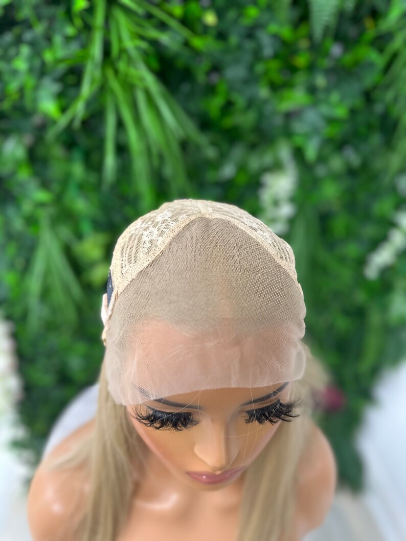 ICE Straight Chic Bob Beige Blonde Transparent Lace Frontal Wig Middle Part Realistic Hairline Heat Safe Synthetic Fibre image 7