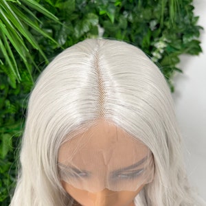 Sia-Luxury Fibre Ash Blonde /White / Long Wavy Centre Part Premium Heat Safe Synthetic Fibre Soft Swiss Lace Wig image 5