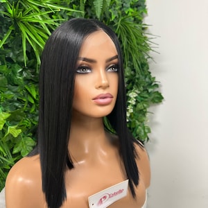 ICE Straight Chic Bob Black Transparent Lace Frontal Wig Middle Part Realistic Hairline Heat Safe Synthetic Fibre image 3