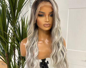 SILVIA - Luxury Heat Safe Synthetic Hair | Ash BLonde | Brown Lowlights|  13 by 6  Lace Frontal  Wig| Multiple Parting Option- Realistic Wig
