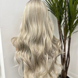 JEAN Long Rooted Light Ash Platinum Blonde Mix Wavy 13 by 4 Lace Frontal Wig Heat Safe Synthetic Fibre Realistic Hairline image 9