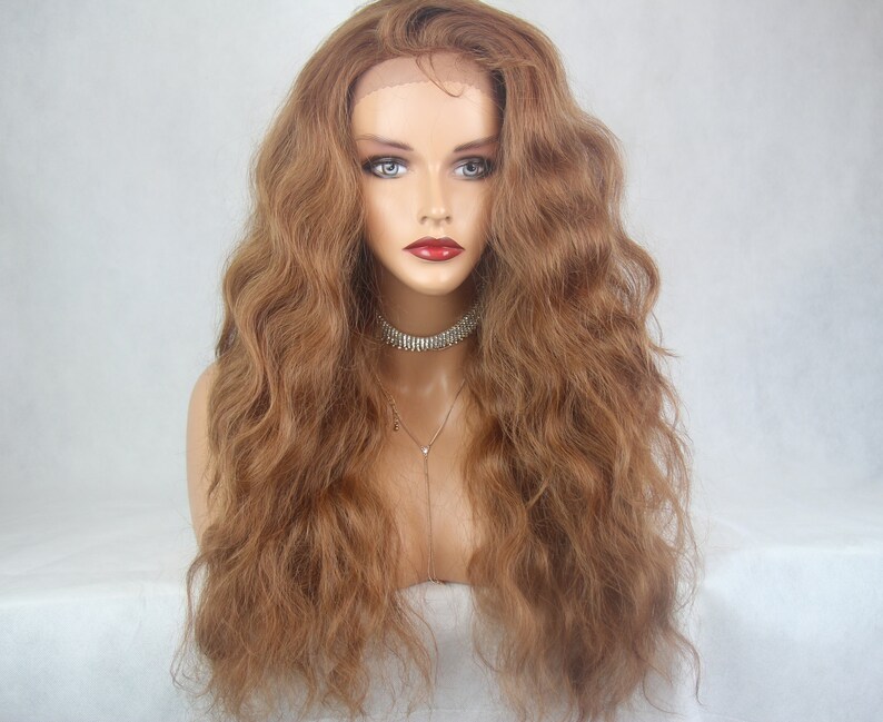 Light Golden Brown Strawberry Blonde Premium Synthetic Heat Safe Long Wavy Lace Front Wig